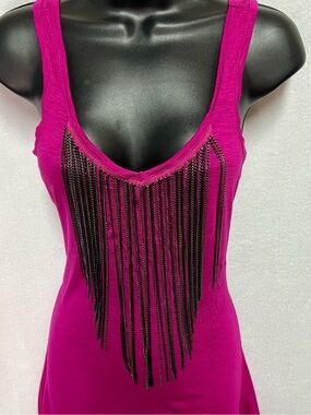 Y2K G by Guess Hot Pink Chain Fringe Tank Top Large NWT McBling Barbiecore Club